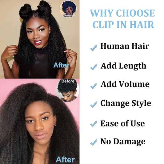 Extensions cheveux naturels brésiliens lisses – clips 100% Remy Human Hair