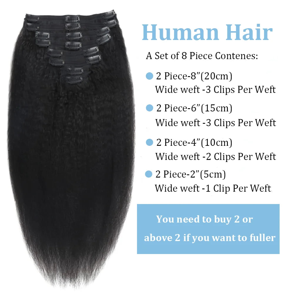Extensions cheveux naturels brésiliens lisses – clips 100% Remy Human Hair