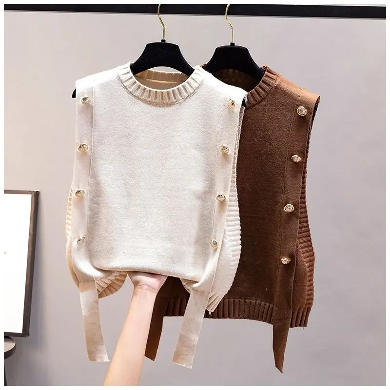 Gilet Femme Sans Manches – Pull Tricoté Col Rond Décontracté Printemps Automne.