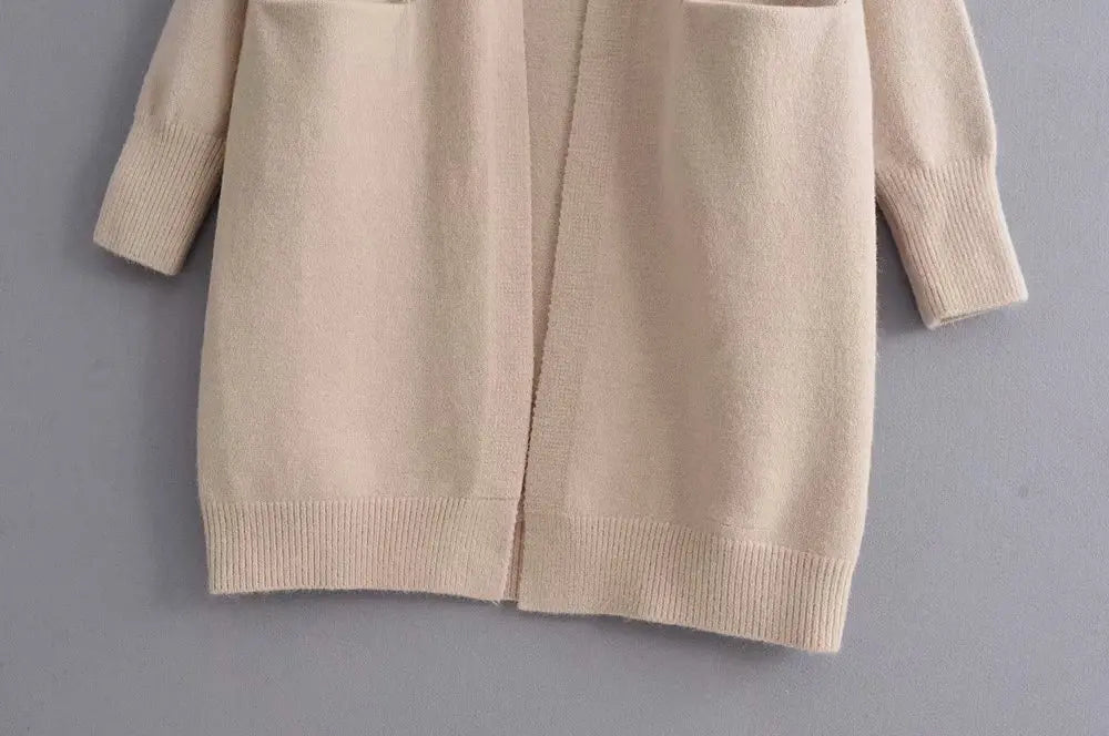 Cardigan Femme Épais à Poches – Tricot Loose Col V Décontracté Printemps Automne.