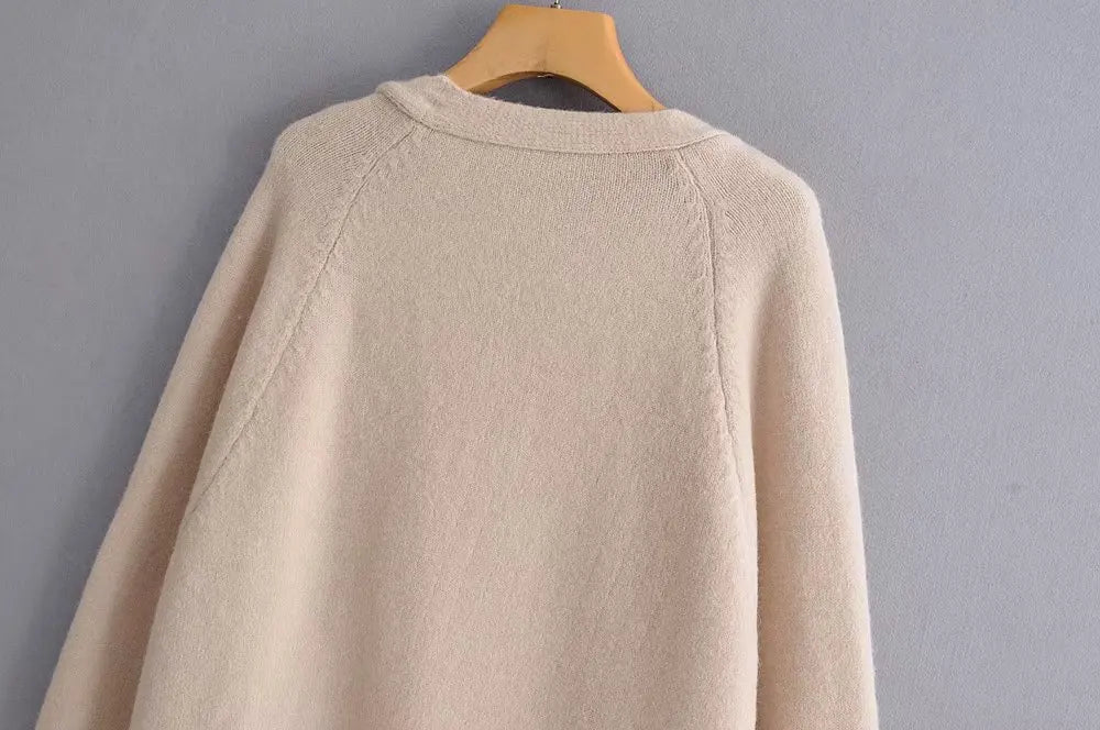 Cardigan Femme Épais à Poches – Tricot Loose Col V Décontracté Printemps Automne.