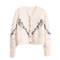 Cardigan Femme Brodé Fleurs – Tricot Vintage Col V Style Coréen Automne Hiver 2025.