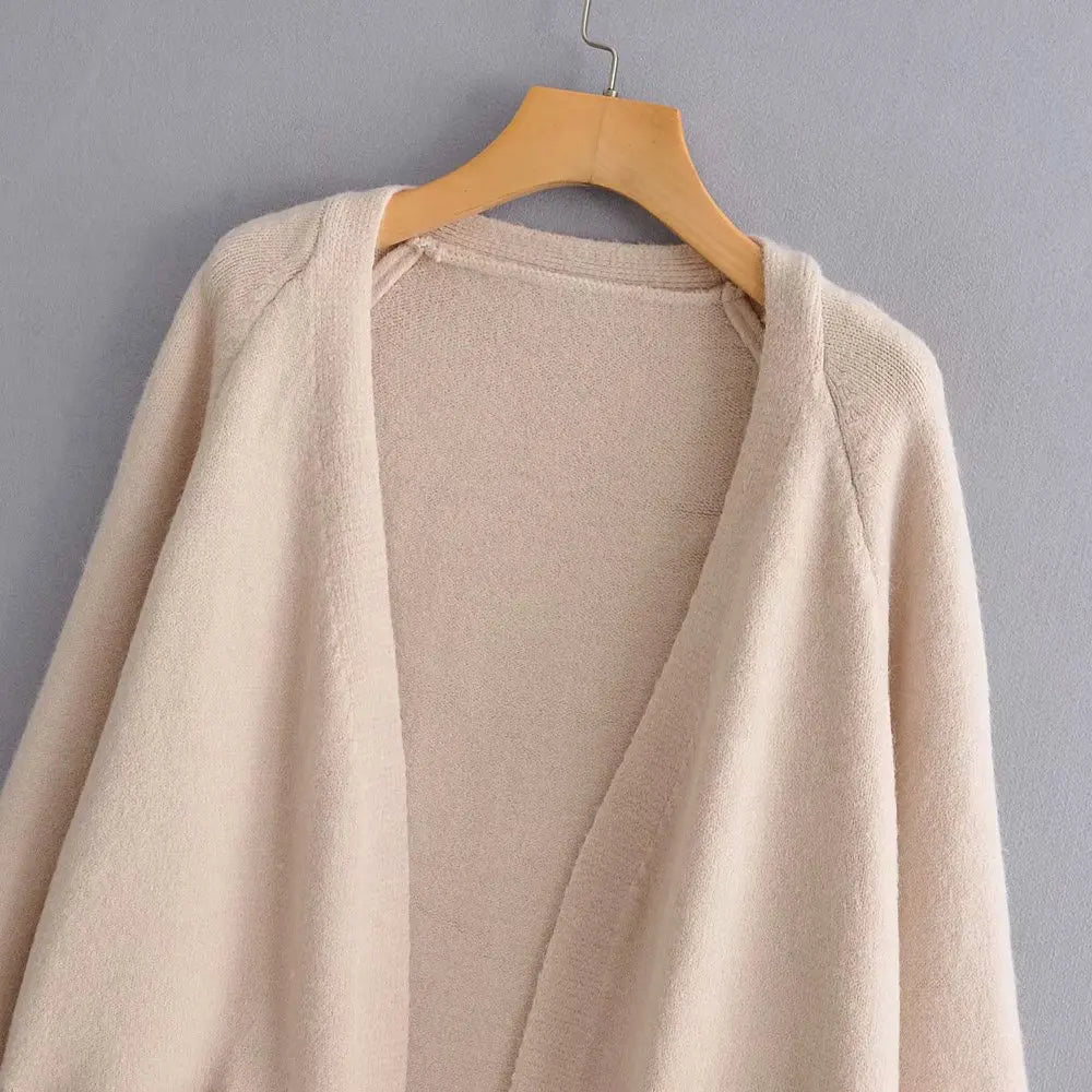 Cardigan Femme Épais à Poches – Tricot Loose Col V Décontracté Printemps Automne.