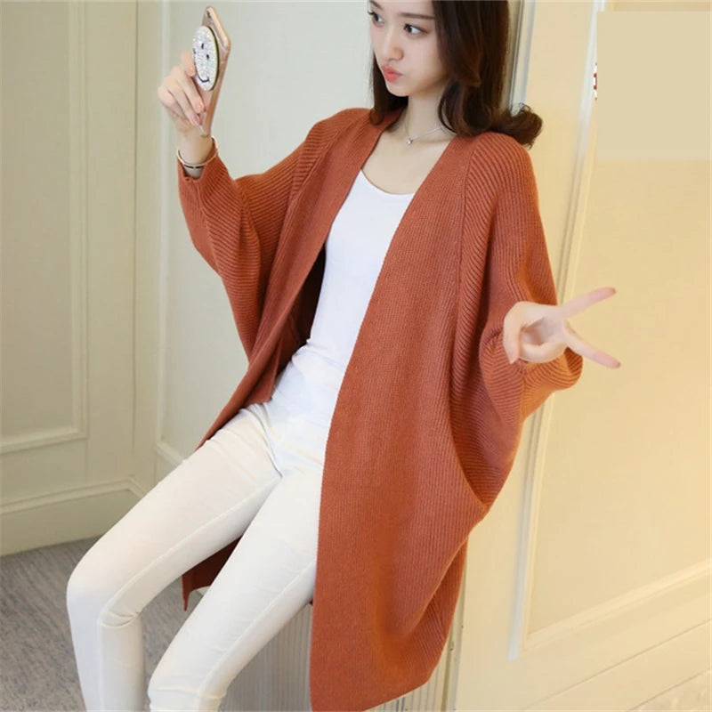 Cardigan Long Femme – Pull Oversize Manches Chauve-souris Automne Hiver | F-laglam.