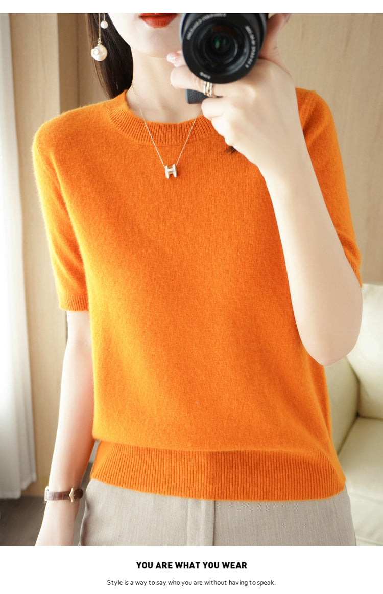 Pull Femme Slim à Manches Courtes – Tricot Col Rond Léger Printemps Été 2025 |