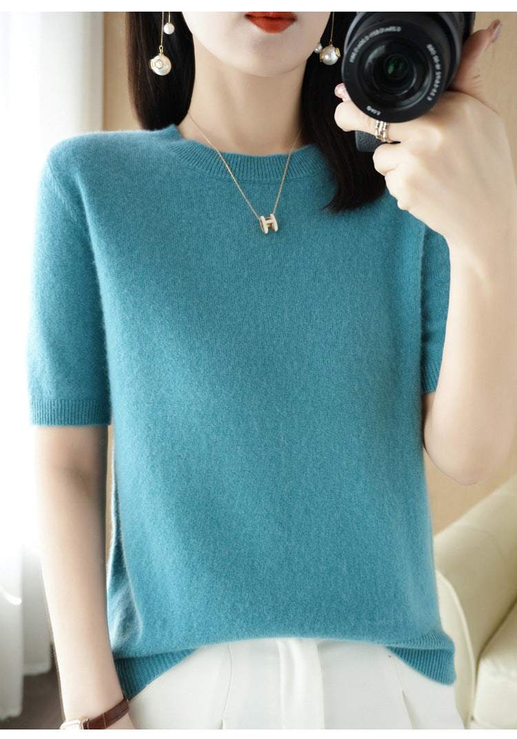 Pull Femme Slim à Manches Courtes – Tricot Col Rond Léger Printemps Été 2025 |