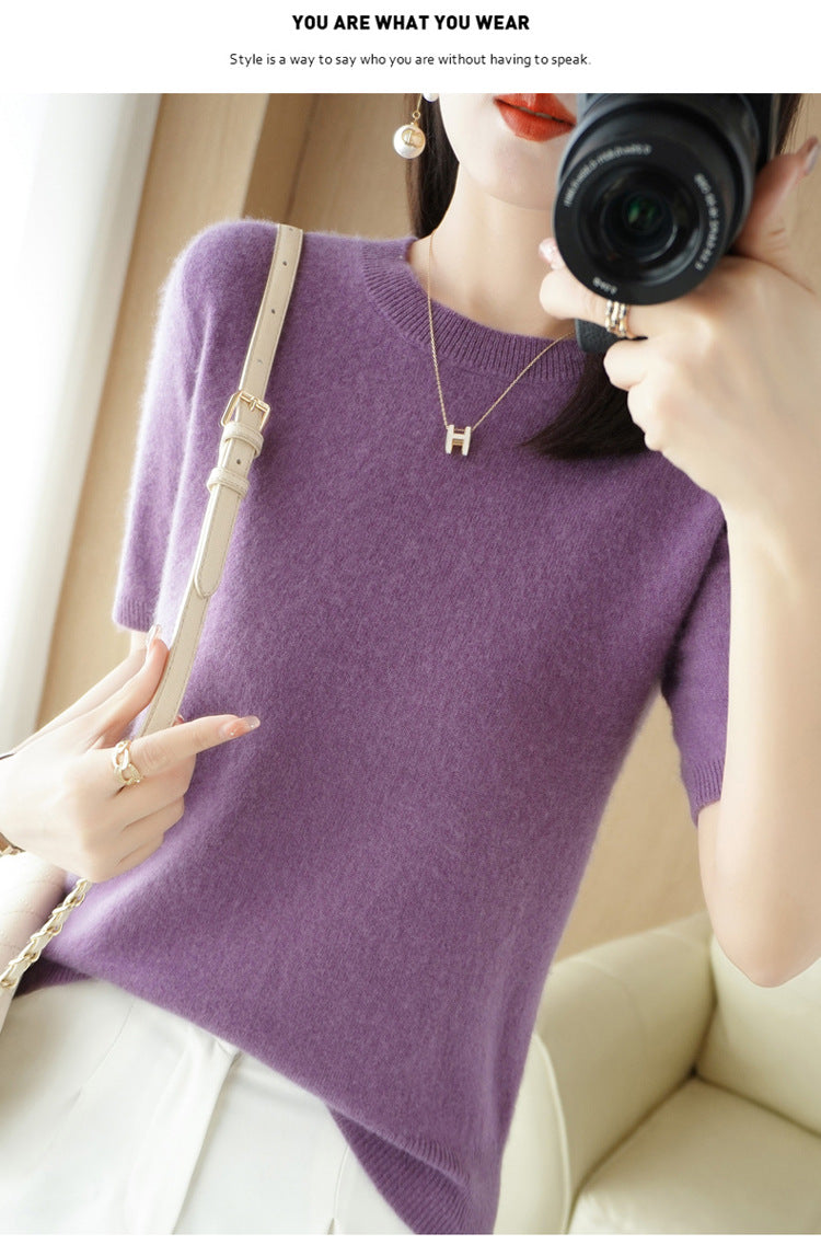 Pull Femme Slim à Manches Courtes – Tricot Col Rond Léger Printemps Été 2025 |