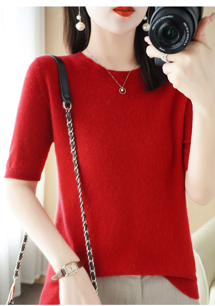 Pull Femme Slim à Manches Courtes – Tricot Col Rond Léger Printemps Été 2025 |