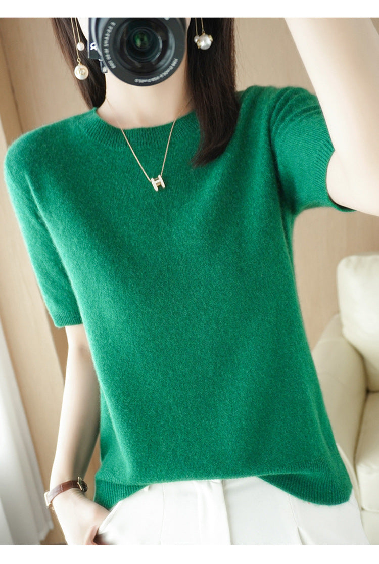 Pull Femme Slim à Manches Courtes – Tricot Col Rond Léger Printemps Été 2025 |