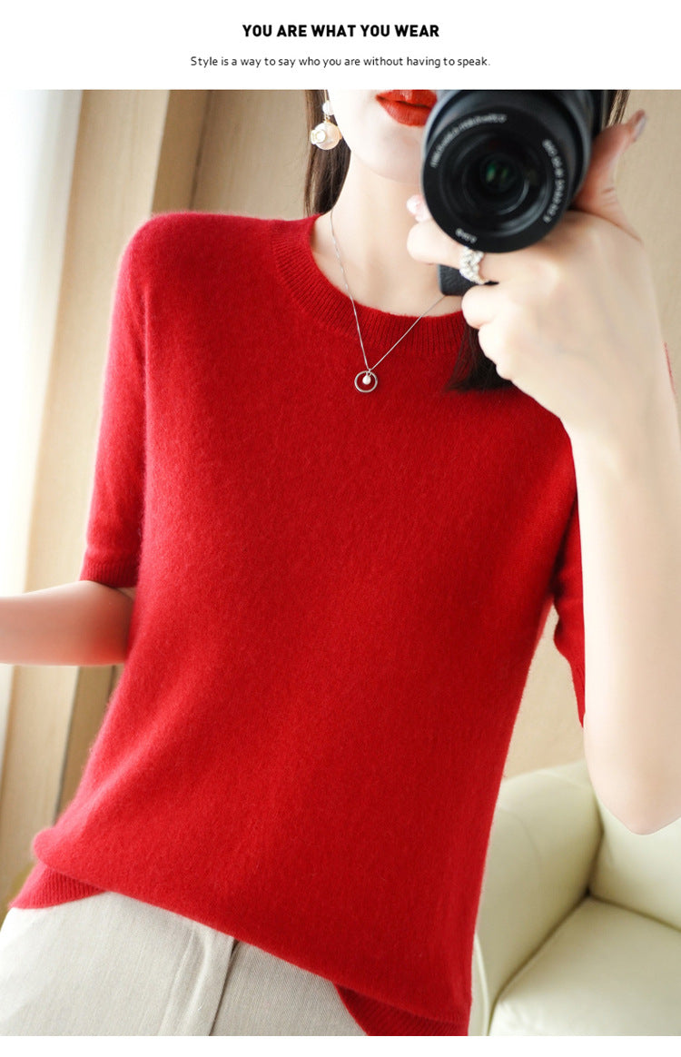 Pull Femme Slim à Manches Courtes – Tricot Col Rond Léger Printemps Été 2025 |