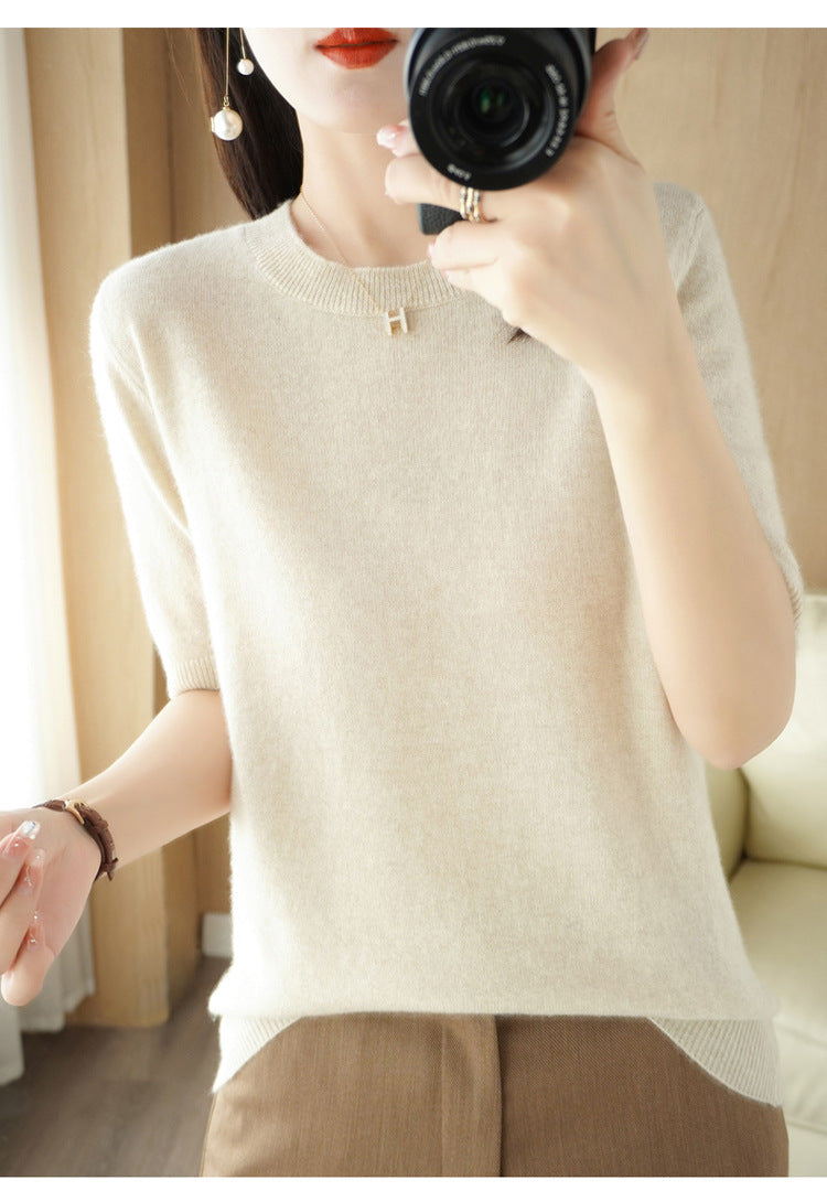 Pull Femme Slim à Manches Courtes – Tricot Col Rond Léger Printemps Été 2025 |