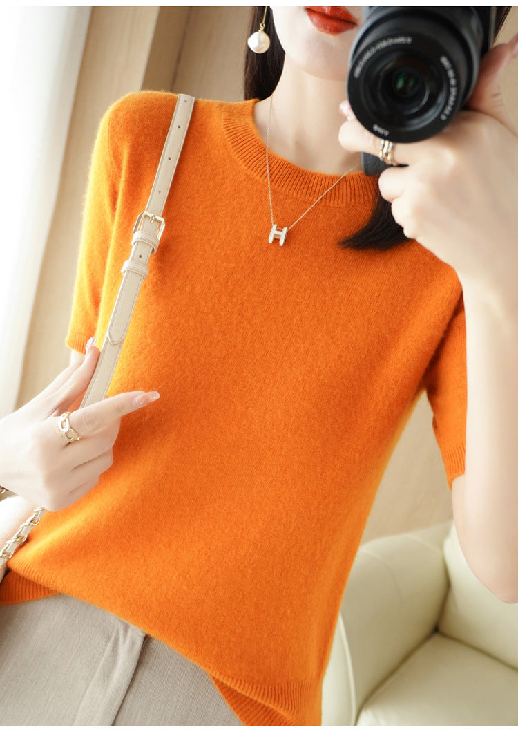 Pull Femme Slim à Manches Courtes – Tricot Col Rond Léger Printemps Été 2025 |
