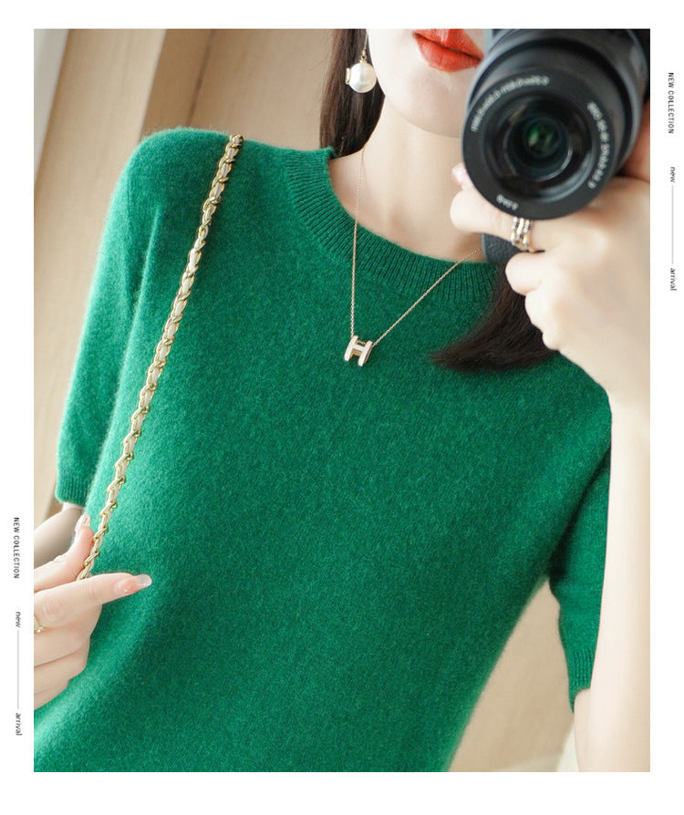 Pull Femme Slim à Manches Courtes – Tricot Col Rond Léger Printemps Été 2025 |