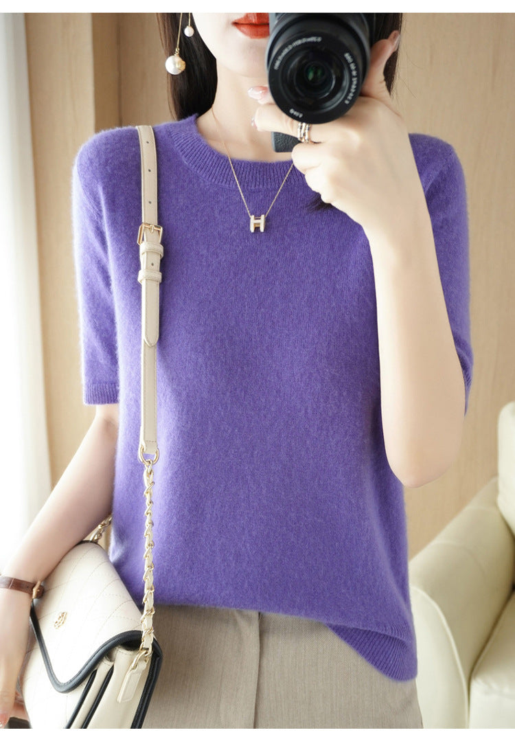 Pull Femme Slim à Manches Courtes – Tricot Col Rond Léger Printemps Été 2025 |