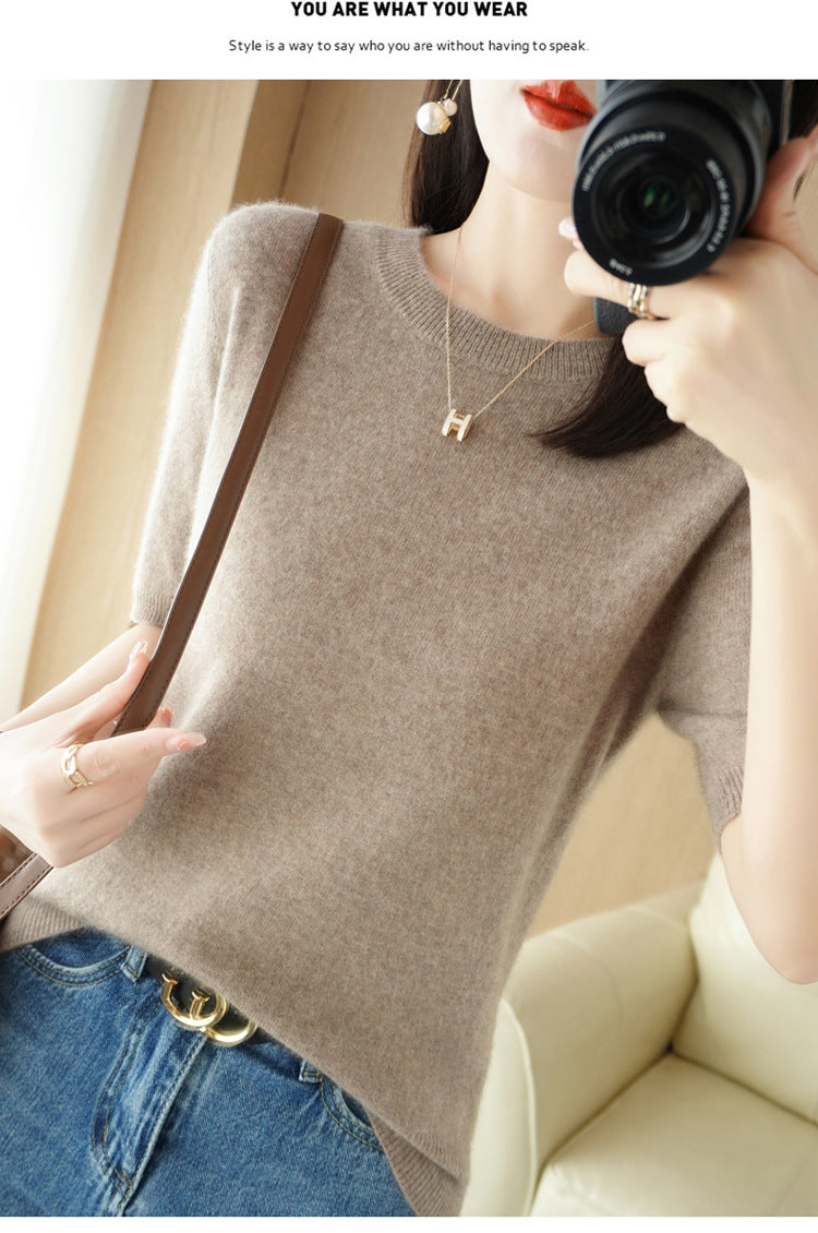 Pull Femme Slim à Manches Courtes – Tricot Col Rond Léger Printemps Été 2025 |
