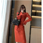 Robe pull femme automne/hiver – col V, manches évasées, coupe ajustée