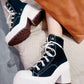 Baskets Compensées Femme en Toile – Style Skateboard, Lacets, Mode Décontractée et Extérieure