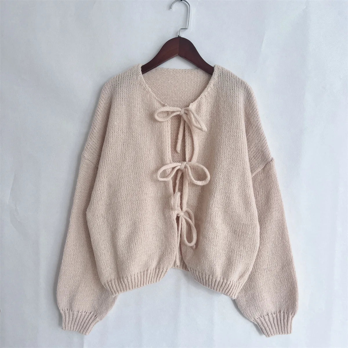 Cardigan Femme Élégant – Tricot Uni avec Lacet, Col Rond, Style Simple Chic |