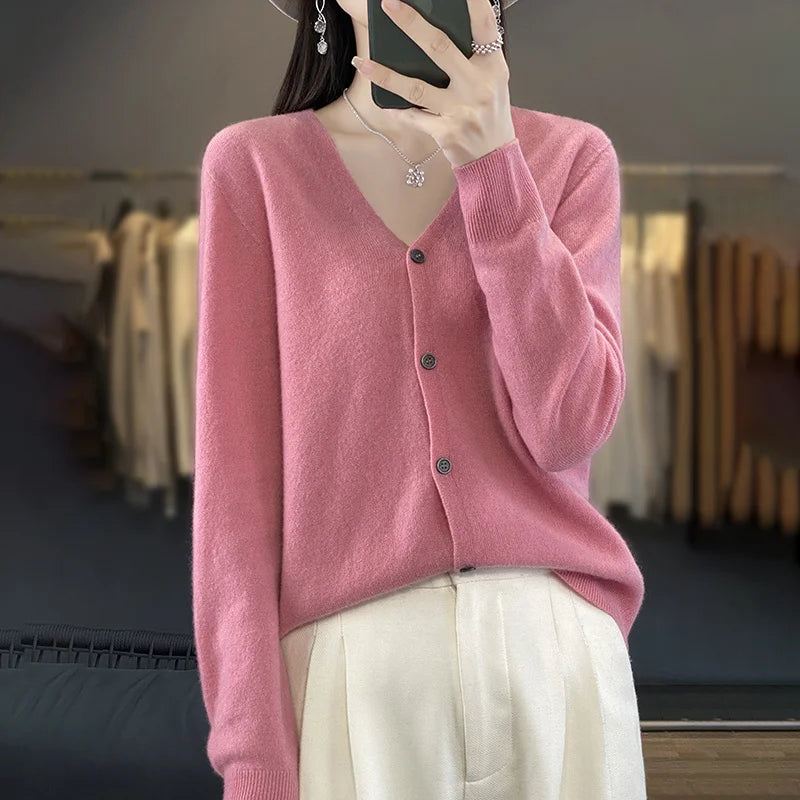 Cardigan Femme en Laine – Tricot Loose à Col V, Manches Longues | Collection.