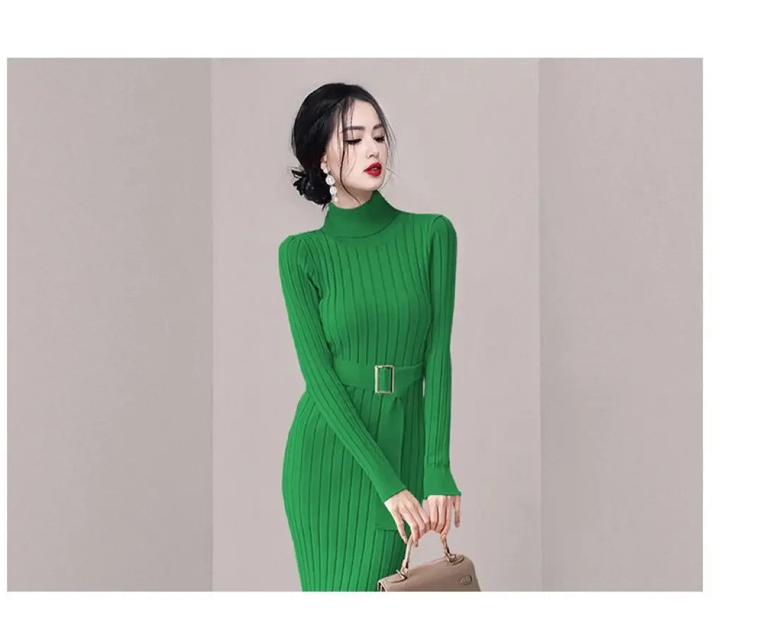 Robe Pull Longue Femme – Tricot Élastique Ajusté Style Coréen Élégant Automne Hiver