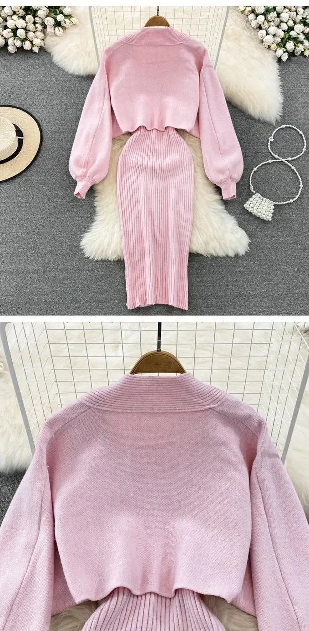 Ensemble Femme 2 Pièces – Cardigan Tricoté à Lacets & Robe Camisole, Style Chinois Moderne Élégant |.