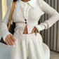 Ensemble Femme 2 Pièces – Haut Tricot Boutonné à Col Revers & Pantalon Loose, Style Décontracté Chic Automne | F-laglam.