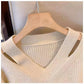 Pull Femme Loose Col V – Tricot Doux Uni Style Basique Automne.
