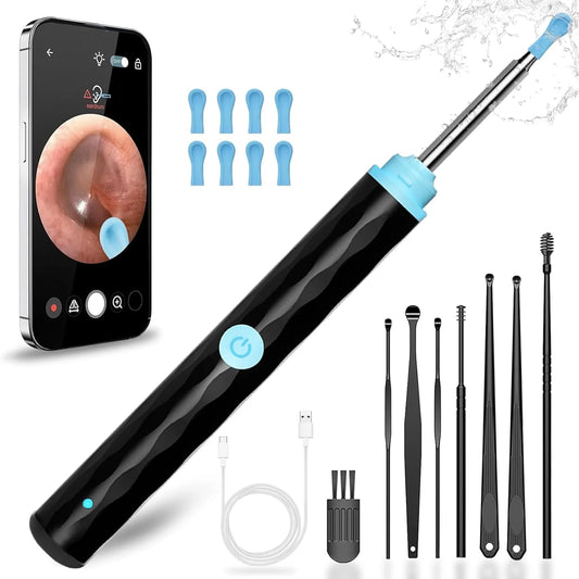 Nettoyeur d’oreilles avec caméra 1080P, 5 cuillères à cérumen, outil rechargeable de retrait du cérumen"