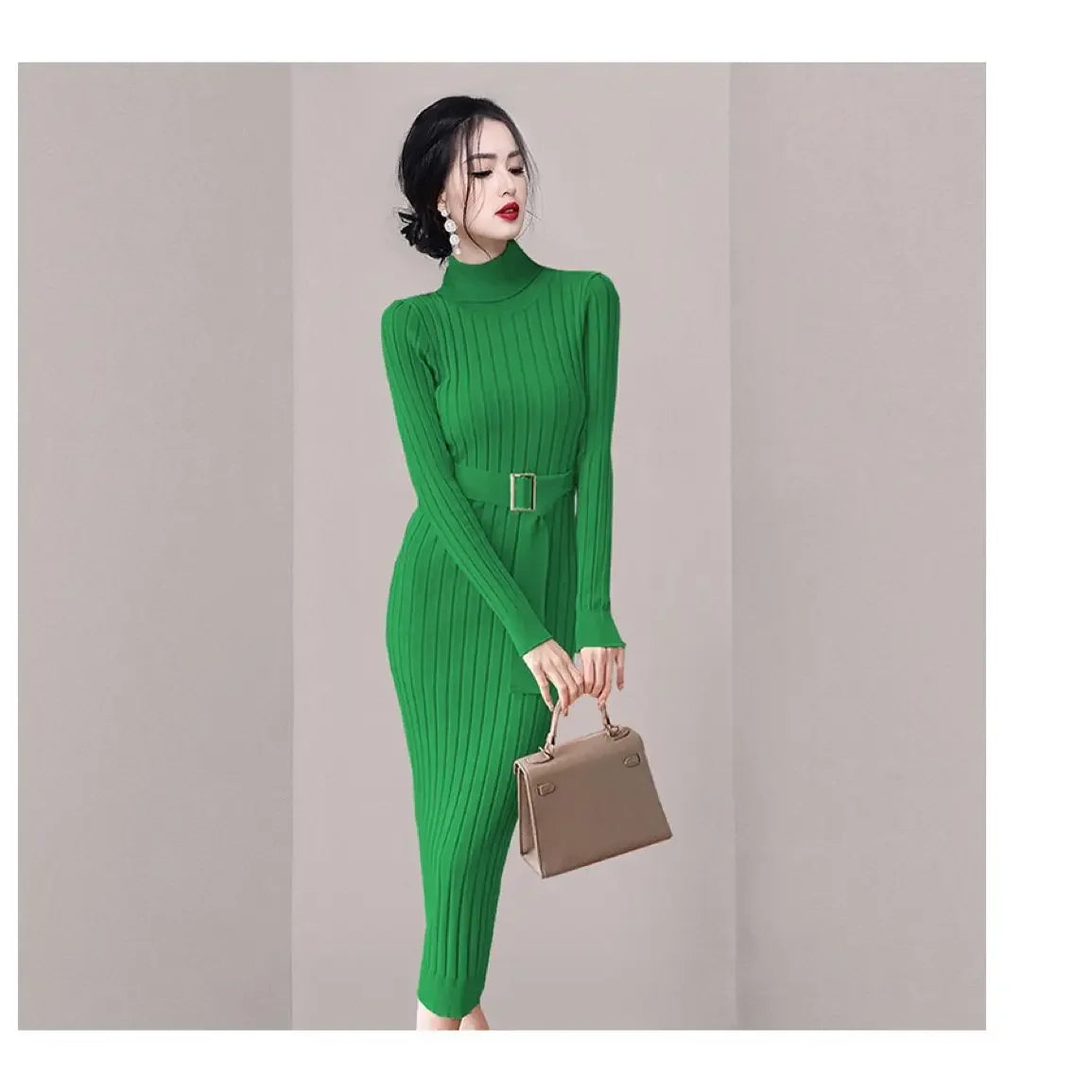 Robe Pull Longue Femme – Tricot Élastique Ajusté Style Coréen Élégant Automne Hiver