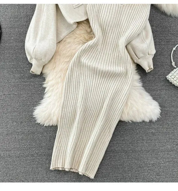 Ensemble Femme 2 Pièces – Cardigan Tricoté à Lacets & Robe Camisole, Style Chinois Moderne Élégant |