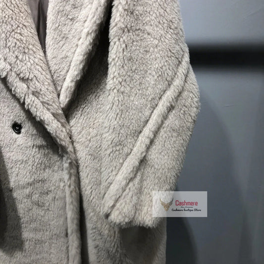 Manteau Teddy Bear Femme – Laine d’Alpaga Oversize, Chaud & Doux, Style Classique Décontracté Hiver.