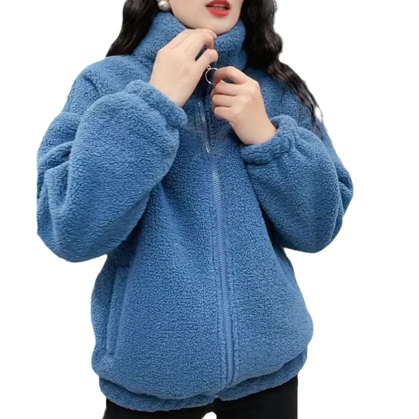 Veste Femme Hiver Épaissie – Polaire & Coton Chaud, Col Carré, Coupe Loose Amincissante.