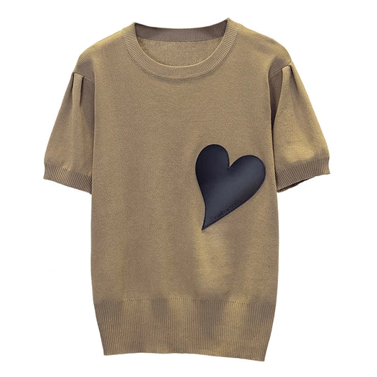 Pull Femme Cachemire Manches Courtes – Style Coréen Loose O-Neck Printemps Été | F-laglam.