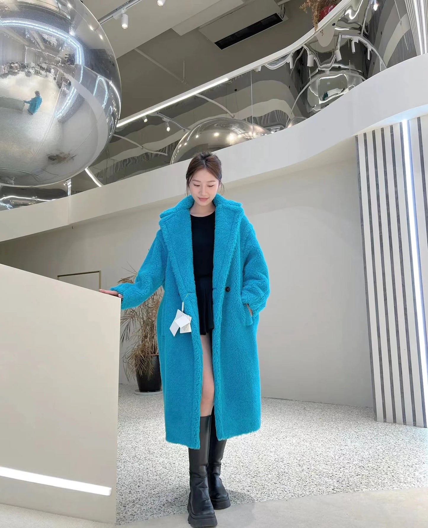 Manteau Teddy Bear Femme – Laine d’Alpaga Oversize, Chaud & Doux, Style Classique Décontracté Hiver