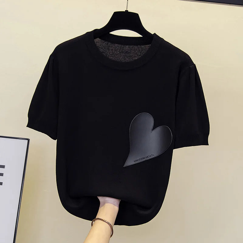 Pull Femme Cachemire Manches Courtes – Style Coréen Loose O-Neck Printemps Été | F-laglam.