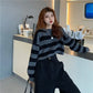 Pull Court Femme Rayé – Tricot Loose O-neck Streetwear Automne Hiver.