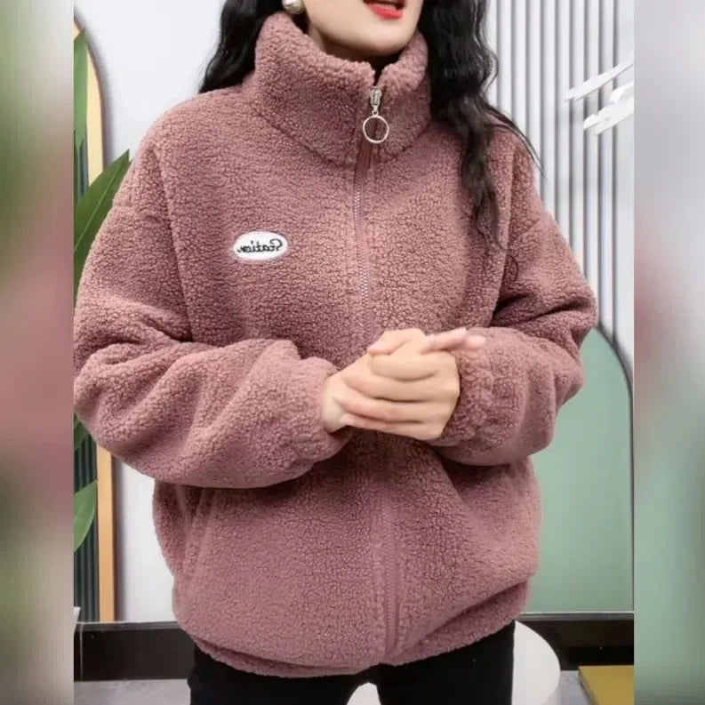 Veste Femme Hiver Épaissie – Polaire & Coton Chaud, Col Carré, Coupe Loose Amincissante.