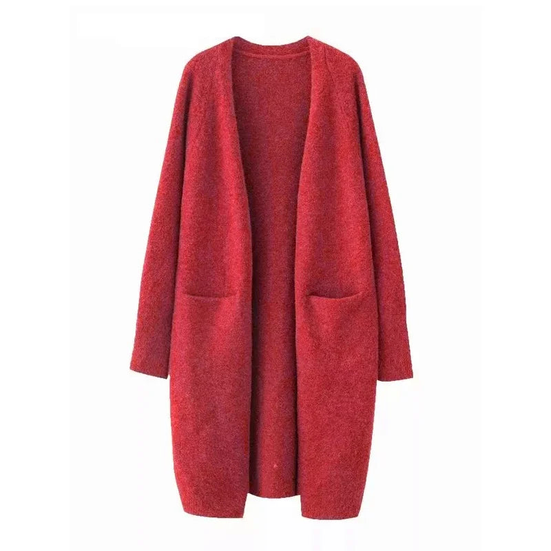 Cardigan Femme Épais à Poches – Tricot Loose Col V Décontracté Printemps Automne