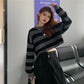 Pull Court Femme Rayé – Tricot Loose O-neck Streetwear Automne Hiver.