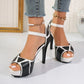 Sandales Femme à Talons Fins – Colorblock Peep Toe Plateforme Été Sexy |.