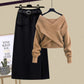 Ensemble Femme 2 Pièces – Pull Col V Tricoté & Jupe Taille Haute, Outfit Chic Coréen.