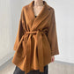 Manteau Court Femme Automne Hiver – Cachemire Double Face, Col Revers & Ceinture, Style Luxe Chic.