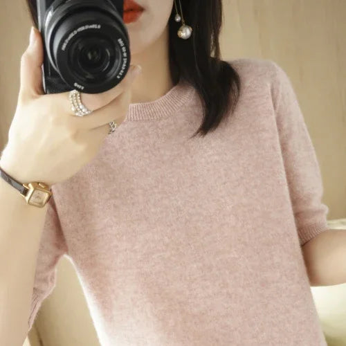 Pull Femme Slim à Manches Courtes – Tricot Col Rond Léger Printemps Été 2025 |