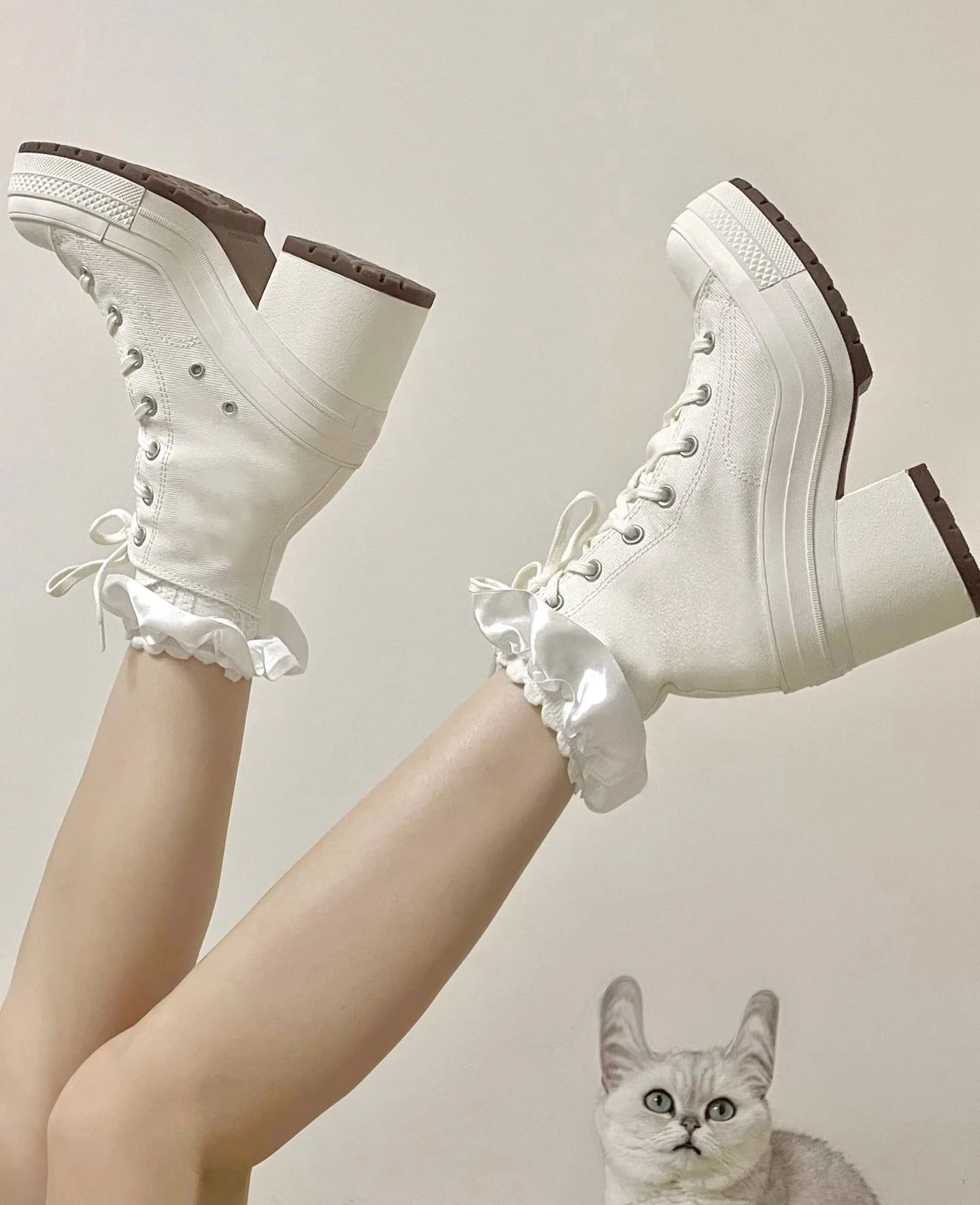 Baskets Compensées Femme en Toile – Style Skateboard, Lacets, Mode Décontractée et Extérieure