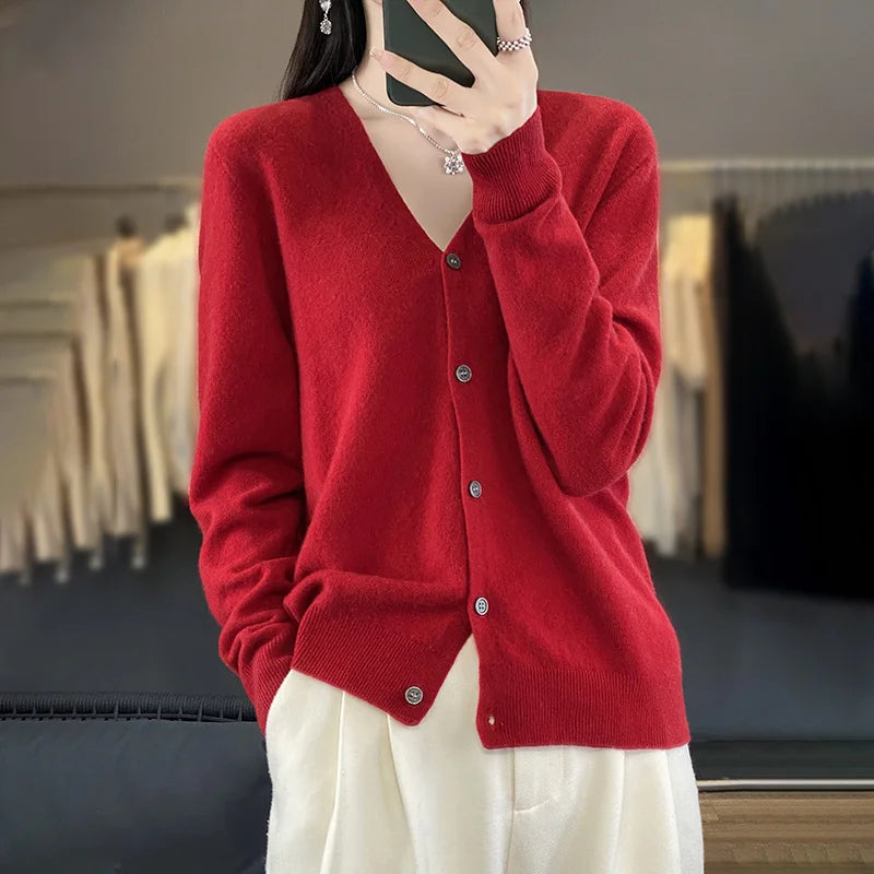 Cardigan Femme en Laine – Tricot Loose à Col V, Manches Longues | Collection.