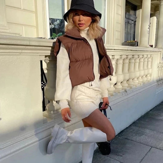 Gilet Court Doudoune Sans Manches Femme – Col Montant, Chaud & Léger