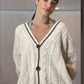 Cardigan Vintage Femme – Tricot Oversize Brodé Étoiles, Manches Longues.