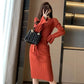 Robe pull femme automne/hiver – col V, manches évasées, coupe ajustée