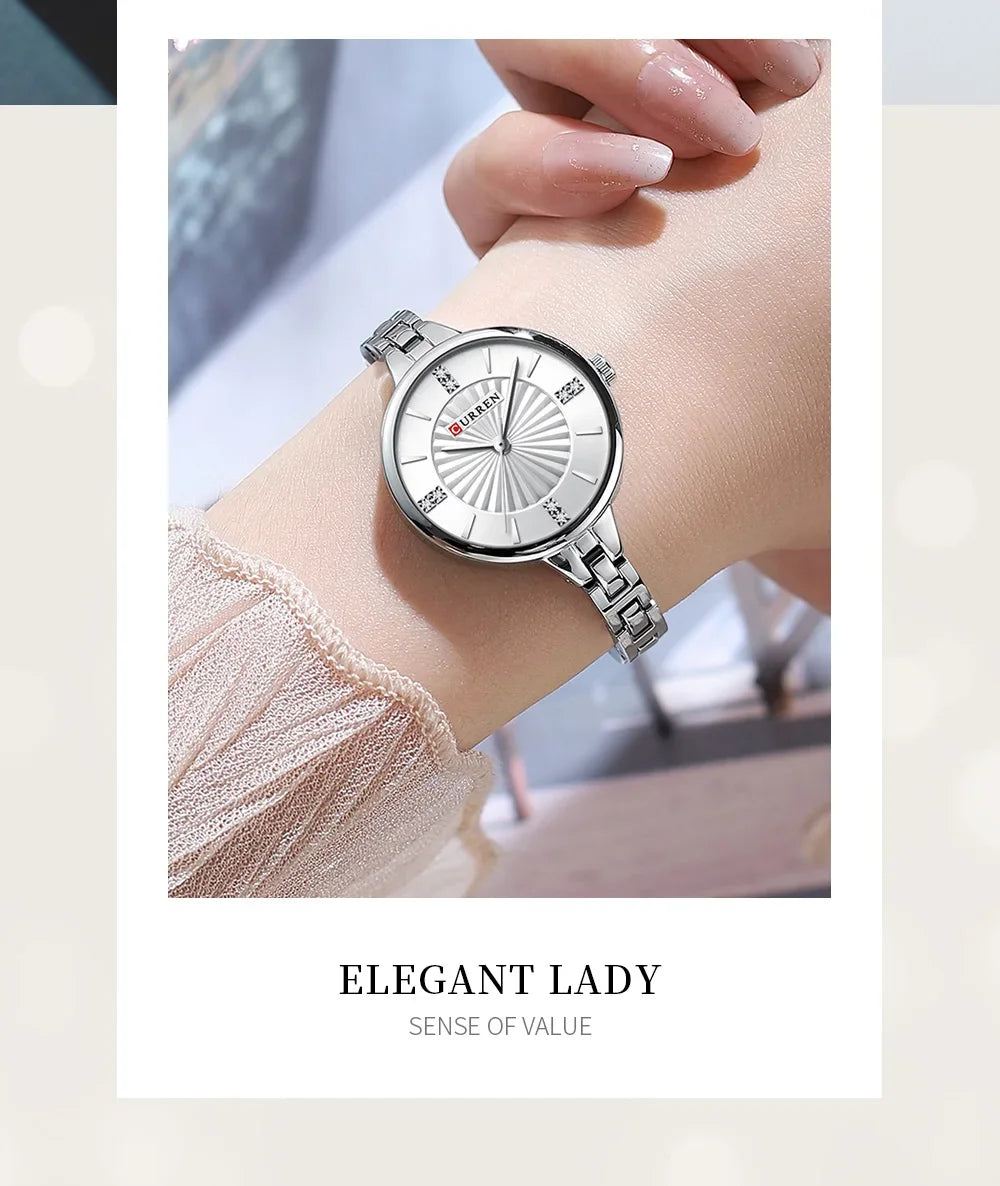 Montre pour femme de la marque CURREN, mouvement à quartz précis, avec bracelet magnétique réglable. Design élégant et sportif, idéale pour un usage quotidien ou pour compléter vos tenues habillées.