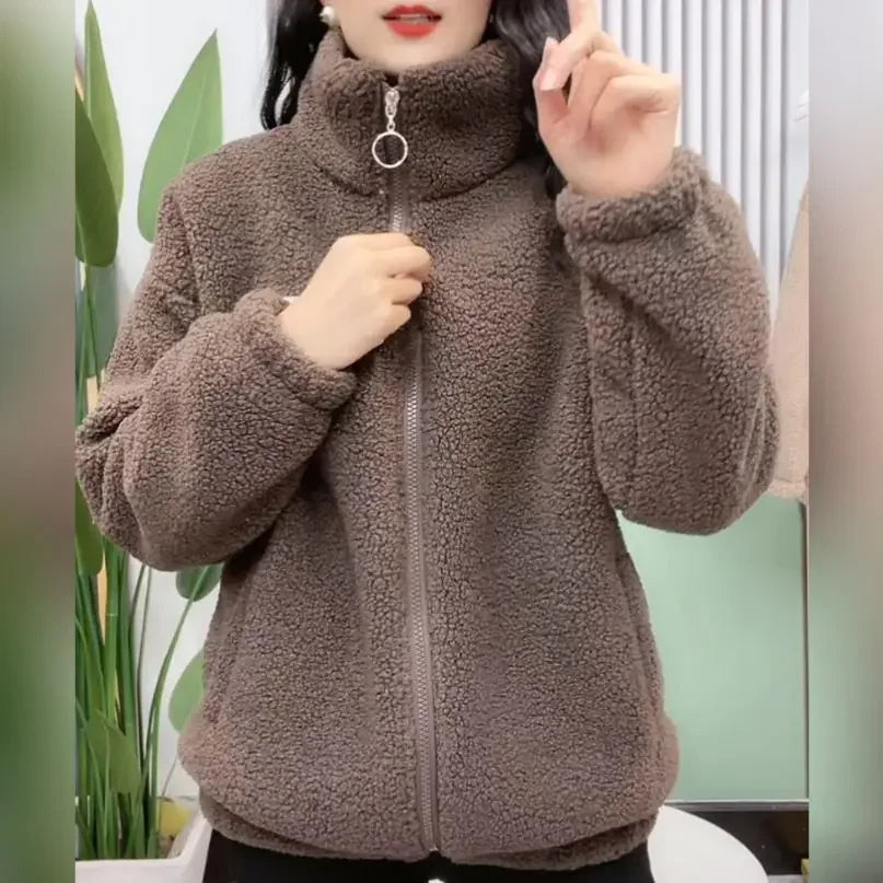 Veste Femme Hiver Épaissie – Polaire & Coton Chaud, Col Carré, Coupe Loose Amincissante.